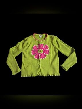 Hartstrings Y2K Vtg Green Pink Flower Cardigan Sweater Sz 10/12